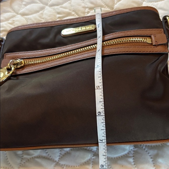 Michael Kors Two Tone Brown Crossbody Bag with Leather and Brass Accents Small - Picture 13 of 15